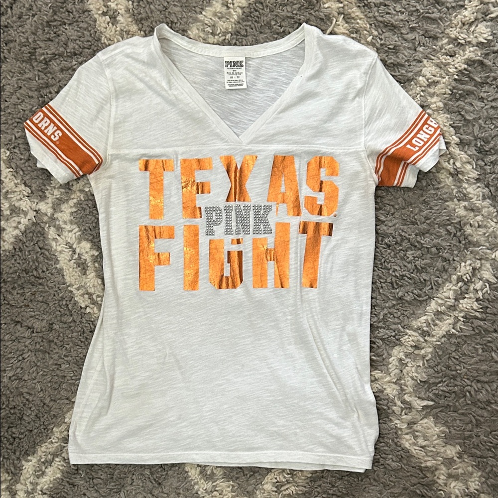 PINK Victoria's Secret White and Orange Texas Fight Tee